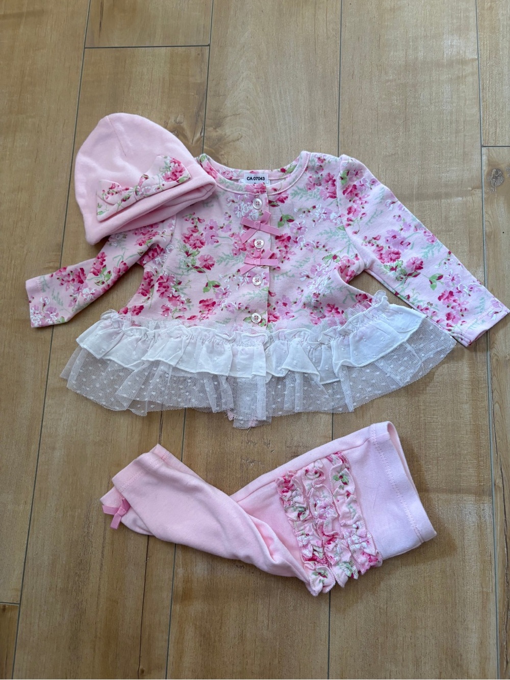 Laura Ashley Pink Floral Baby Outfit with Ruffle Detail